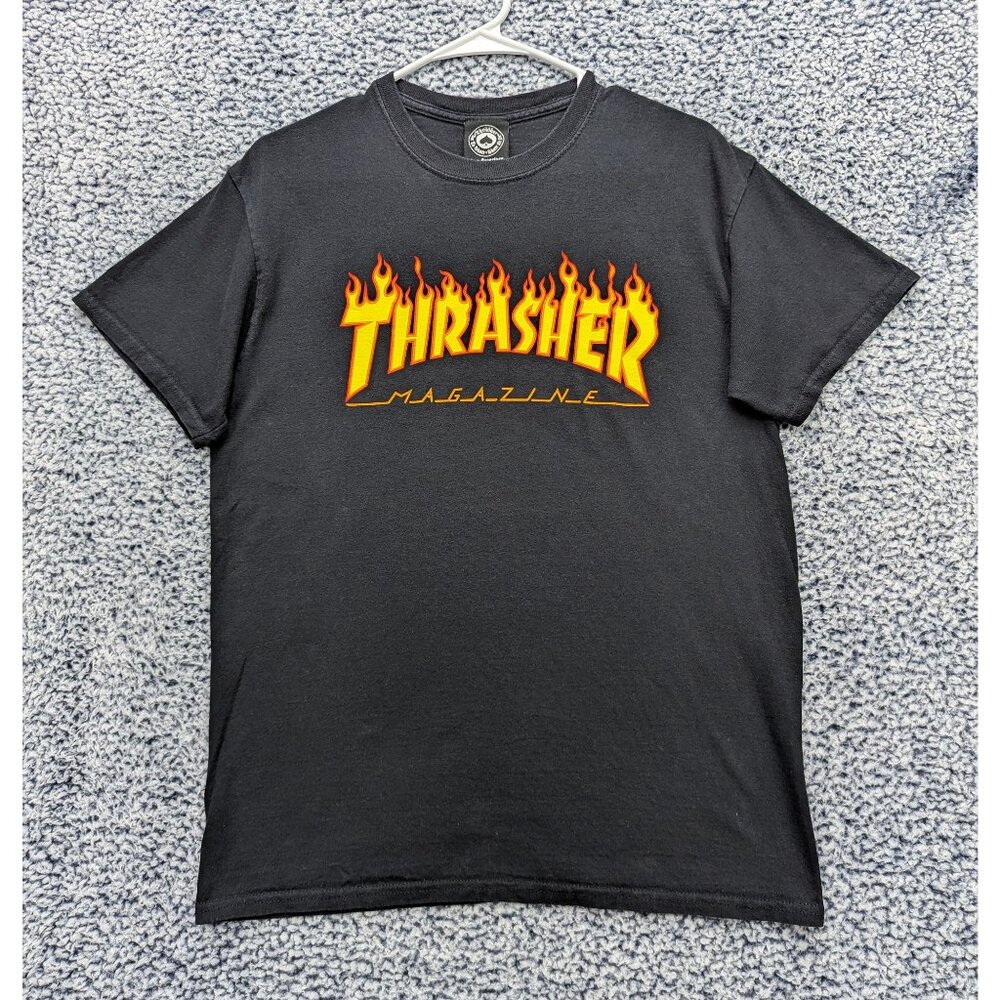 Y2K Thrasher Magazine Skateboarding Shirt Mens M Graphic Print Skater 90s Black